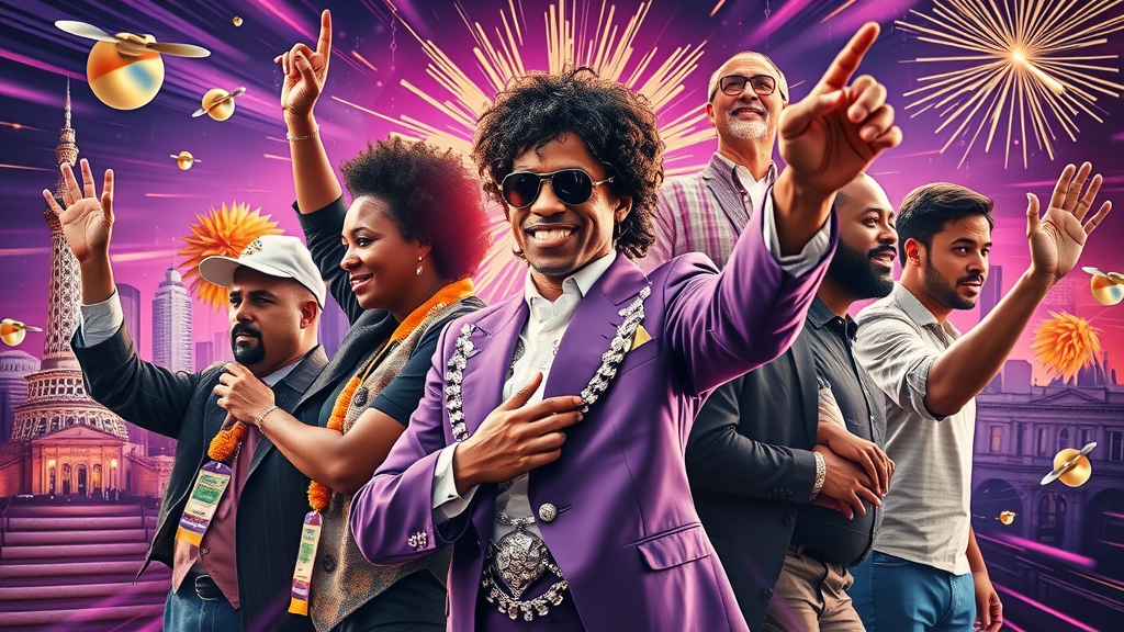 Collage of Minneapolis innovators, artists, Prince, local creatives with landmarks