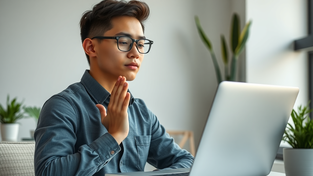 Young professional taking a mindful pause at work applying mindfulness tips MN