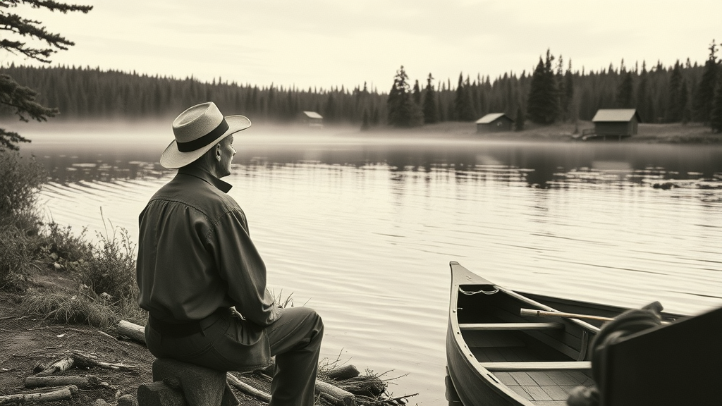 historic photograph: early Minnesota settlers beside a pristine lake, illustrating the rich aquatic tradition associated with minnesota land of 10,000 lakes travel.