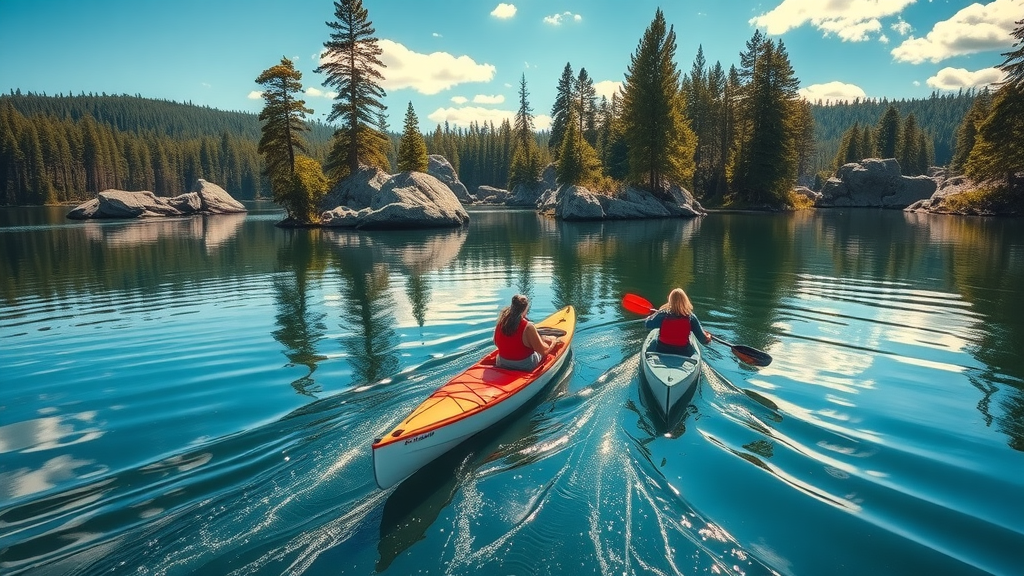 group of canoers in Boundary Waters Canoe Area Wilderness, highlighting the adventure of minnesota land of 10,000 lakes travel.