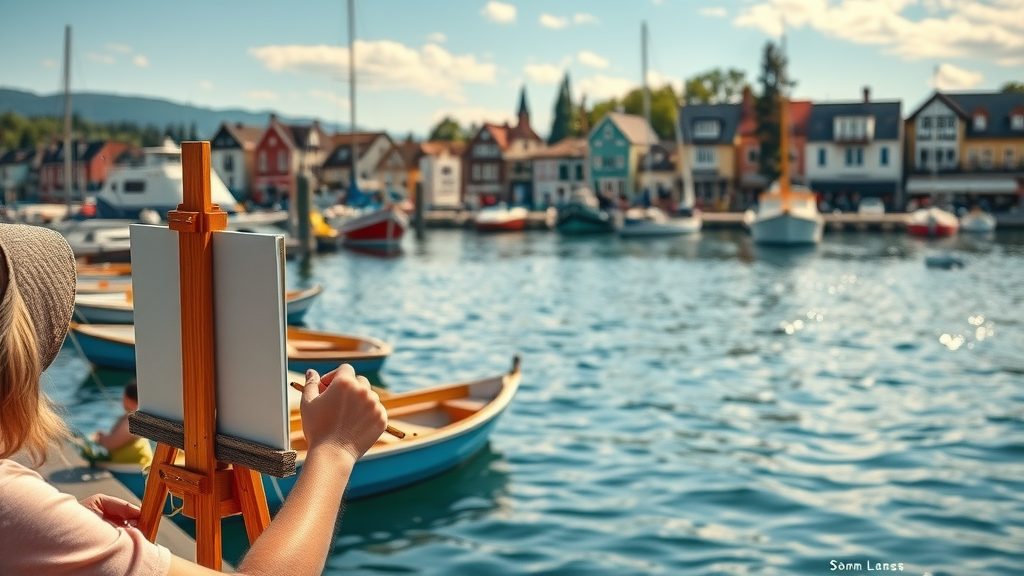 charming lakeside harbor, peaceful vibes, artists painting en plein air, Grand Marais, minnesota off-the-beaten-path spots