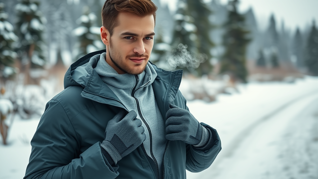 Modern winter athlete preparing for outdoor exercise, demonstrating correct layering with winter workout clothes as part of minnesota winter wellness tips